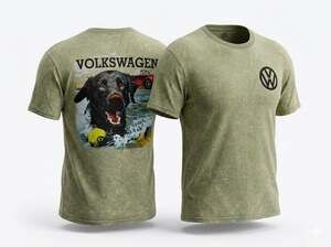 Official Volkswagen Acid Wash Olive Graphic T-Shirt Dog and Beetle Design XL